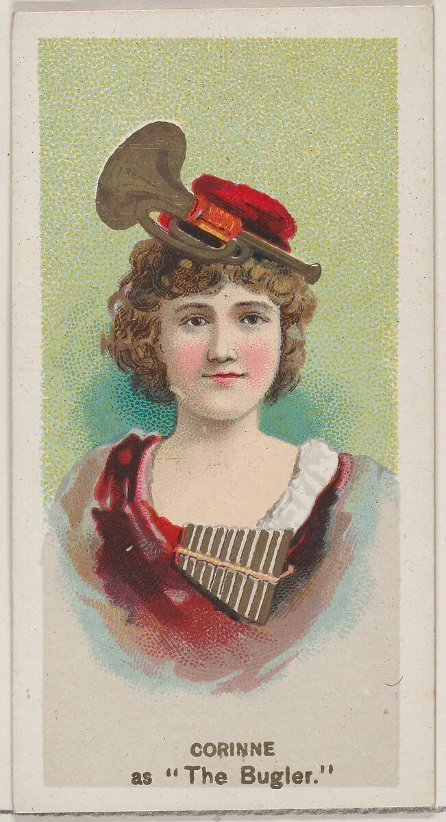 Corinne as "The Bugler," from the series Fancy Dress Ball Costumes (N73) for Duke brand cigarettes — W. Duke, Sons & Co.|Knapp & Company