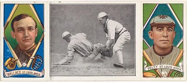 "A Close Talk at Home," R. J. Wallace and Barney Pelty, from the series Hassan Triple Folders (T202) — Hassan Cigarettes