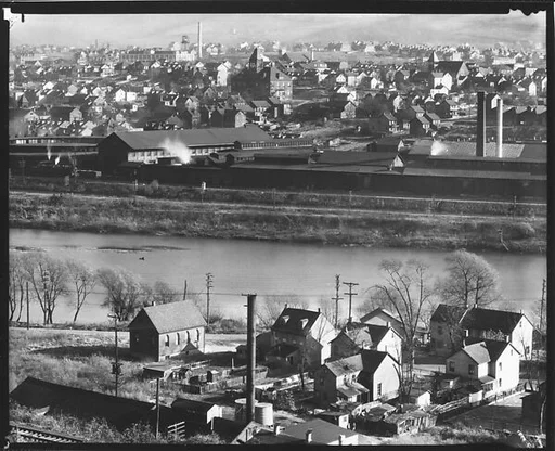 [View of Houses and Factory Buildings on Lehigh River, From Elevated Position, Easton, Pennsylvania]