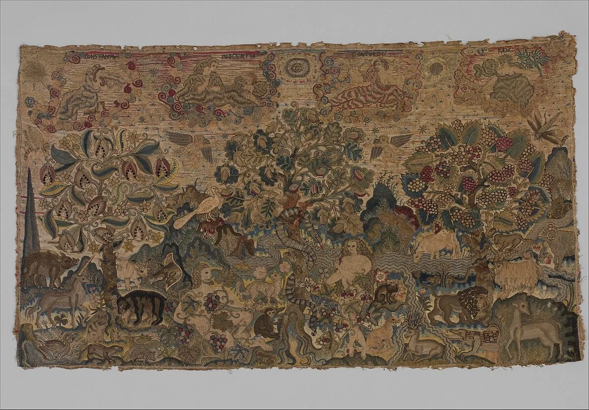 Adam and Eve in the Garden of Eden with Virtues — Unknown