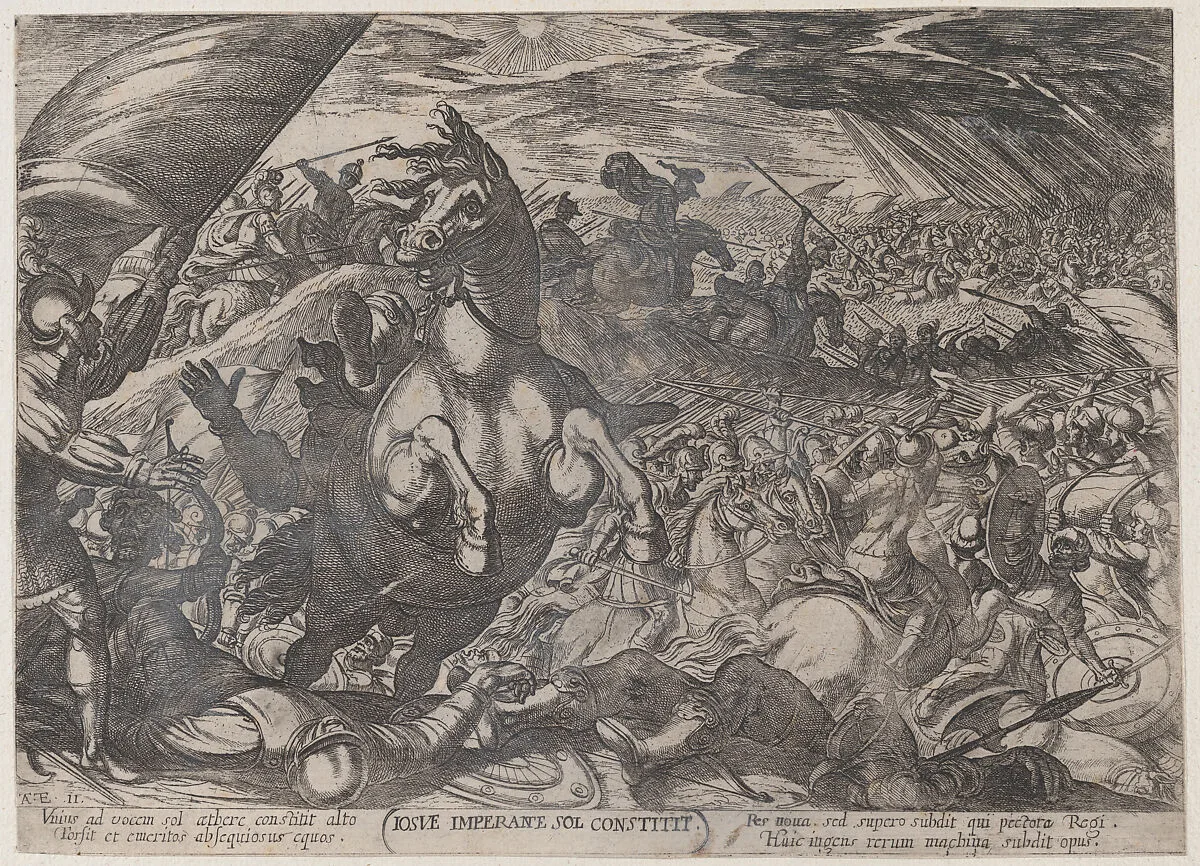 Plate 11: Joshua Ordering the Sun to Stand Still, from 'The Battles of the Old Testament' — Nicolaus van Aelst|Antonio Tempesta
