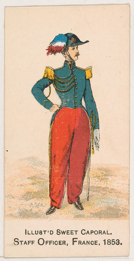 Staff Officer, France, 1853, from the Military Series (N224) issued by Kinney Tobacco Company to promote Sweet Caporal Cigarettes — Kinney Brothers Tobacco Company