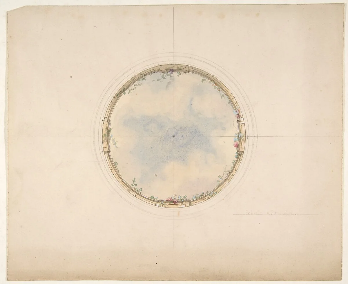 A Circular ceiling design with clouds and roses — Jules-Edmond-Charles Lachaise|Eugène-Pierre Gourdet