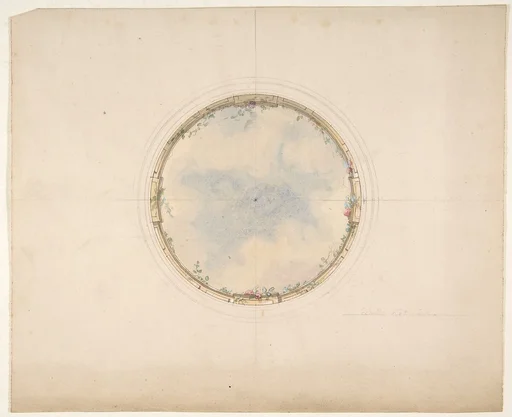 A Circular ceiling design with clouds and roses