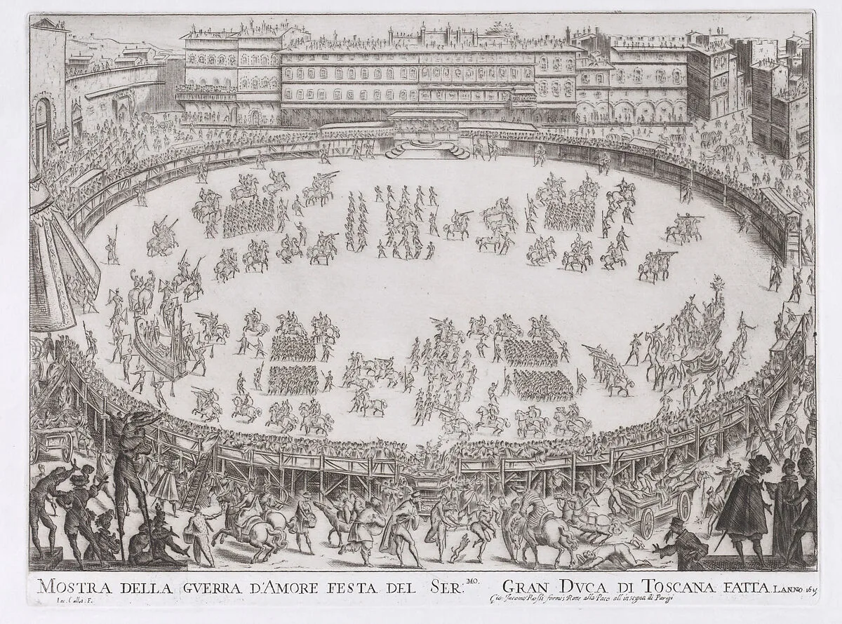 Reprint of Le Défilé Entrée des Chars de l'Afrique et de l'Aise (The Entrance Parade of the Chariots of Africa and Asia), from La Guerre d'Amour (Guerra d'Amore) (War of Love) — Jacques Callot|Giovanni Giacomo De Rossi|Istituto Centrale per la Grafica