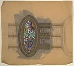 Horizontal Panel with a View of Decorative Flowers in an Oval Frame, Between a Two-Layered Horizontal Band — Anonymous, French, 20th century