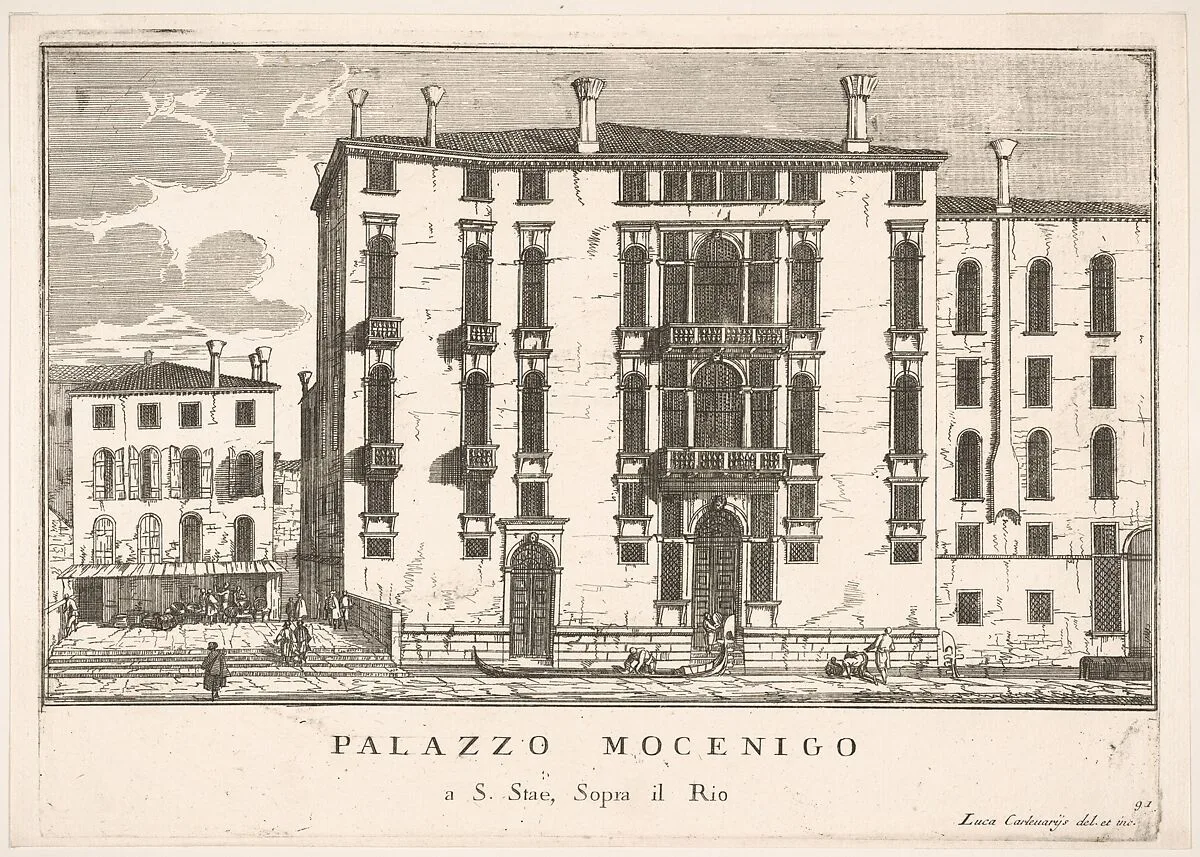 Plate 91: View of the Mocenigo Palace in Campo San Stae, Venice, 1703, from "The buildings and views of Venice" (Le fabriche e vedute di Venezia) — Luca Carlevaris