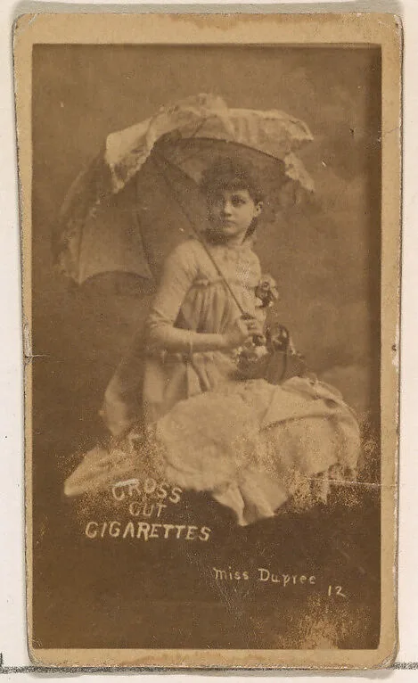 Card Number 12, Miss Dupree, from the Actors and Actresses series (N145-1) issued by Duke Sons & Co. to promote Cross Cut Cigarettes — W. Duke, Sons & Co.