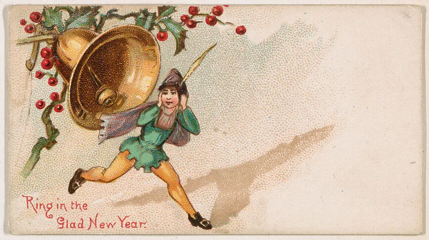Ring in the Glad New Year, from the New Years 1890 series (N227) issued by Kinney Bros. — Kinney Brothers Tobacco Company