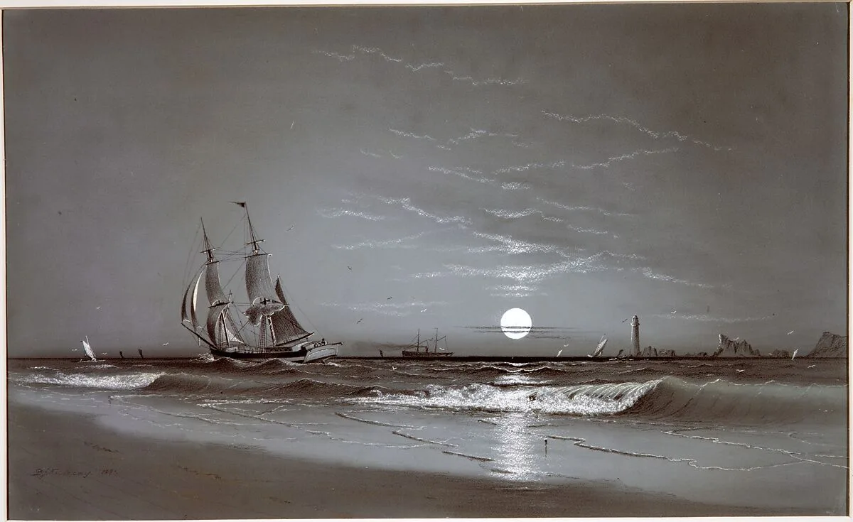 Entrance to Harbor—Moonlight — David Johnson Kennedy