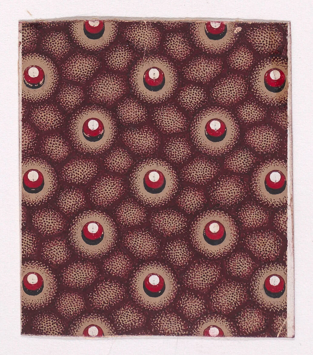Textile Design with Alternating Pearls over an Abstrack Honeycomb Pattern — Anonymous, Alsatian, 19th century
