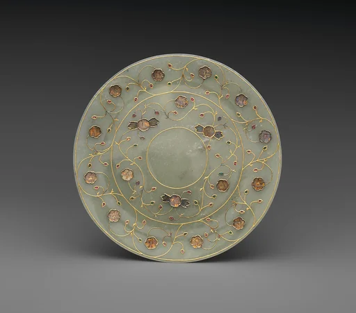 莫臥兒王朝 白玉嵌寶纏枝花紋盤|Jewelled plate
