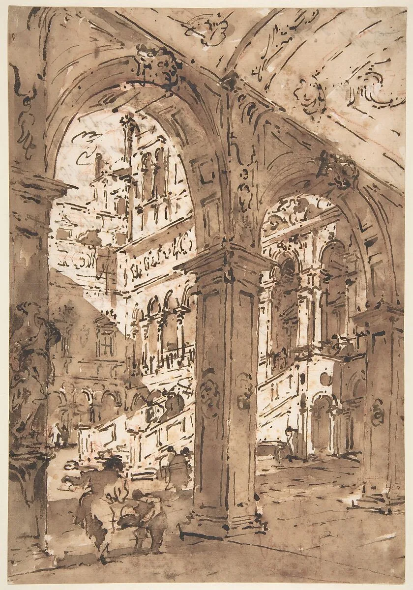 Architectural Capriccio: Courtyard of a Palace — Francesco Guardi