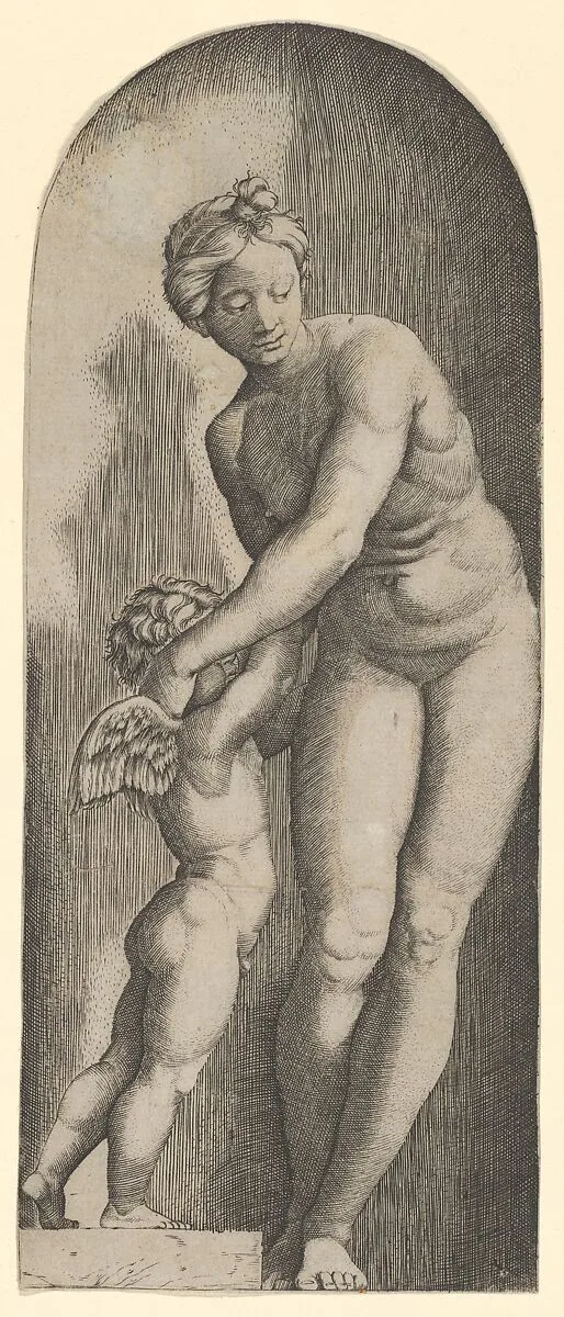 Venus and Cupid standing in a niche — Marcantonio Raimondi|Raphael (Raffaello Sanzio or Santi)