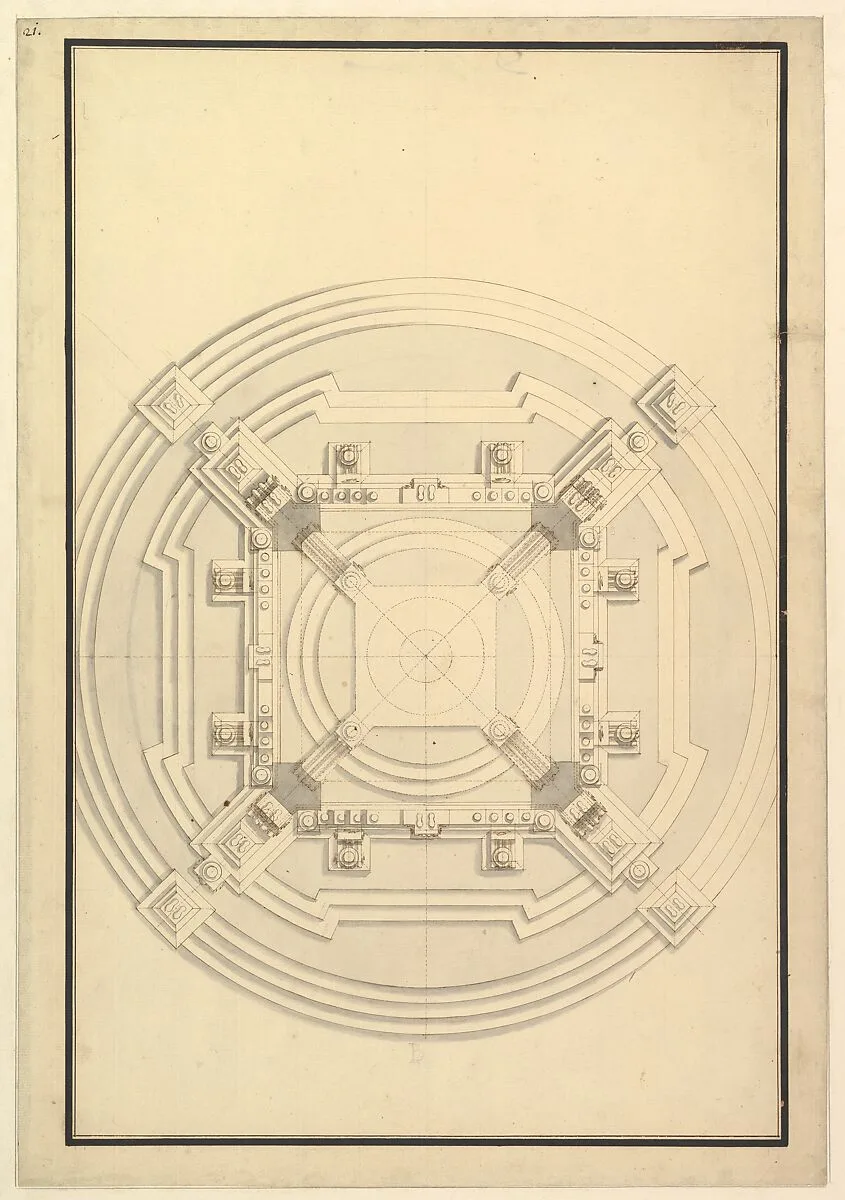 Ground Plan for a Catafalque for a Duchess of Hanover, probably Sophia (1630-1714) the mother of George I of England — Giuseppe Galli Bibiena