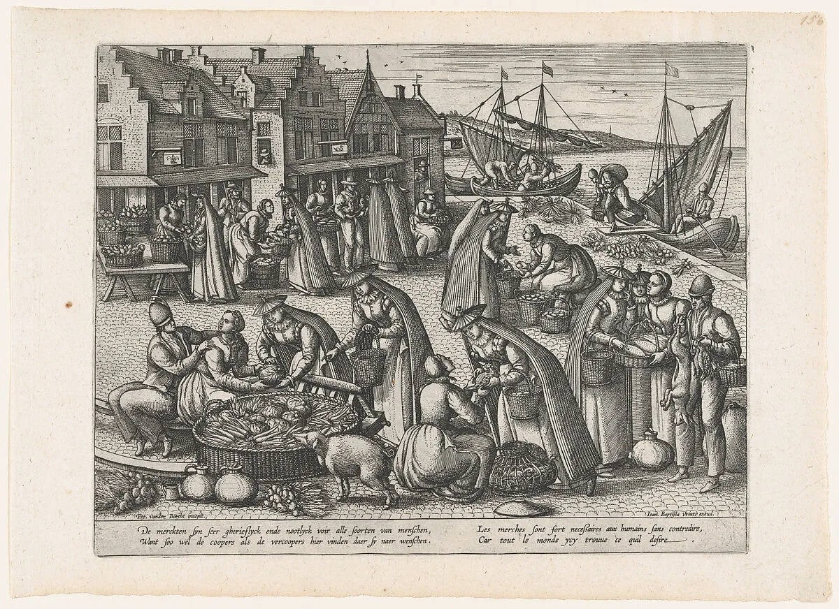 Vegetable Market, from the pair Meat Market and Vegetable Market — Johannes Baptista Vrints|Peeter van der Borcht