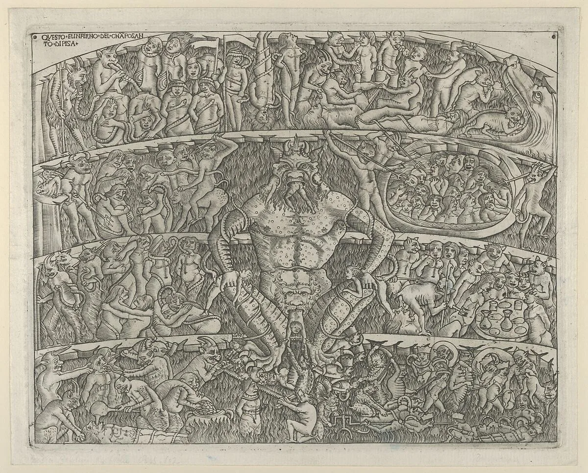 The Inferno according to Dante, after the Last Judgement fresco in the Campo Santo, Pisa — Francesco Traini|Baccio Baldini|Andrea di Cione (Orcagna)|Anonymous, Italian, Florentine, 15th century