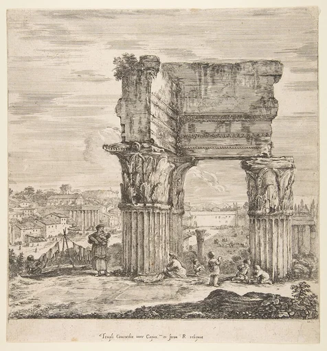 The Temple of Vespasian and the Roman Forum, from 'Six large views, four of Rome, and two of the Roman countryside' (Six grandes vues, dont quatre de Rome et deux de la Campagne romaine)
