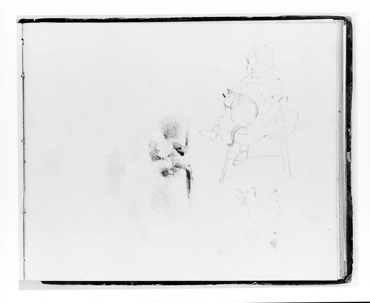 Three Studies: Tree; Girl with a Cat; Cow (from Sketchbook) — Francis William Edmonds