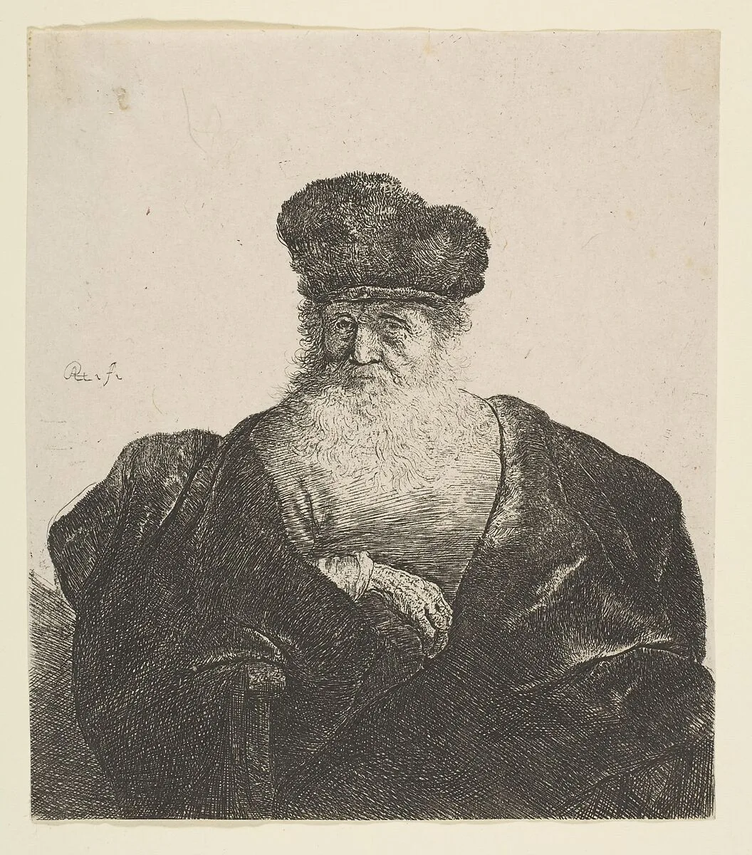 Old Man with Beard, Fur Cap, and Velvet Cloak — Rembrandt (Rembrandt van Rijn)