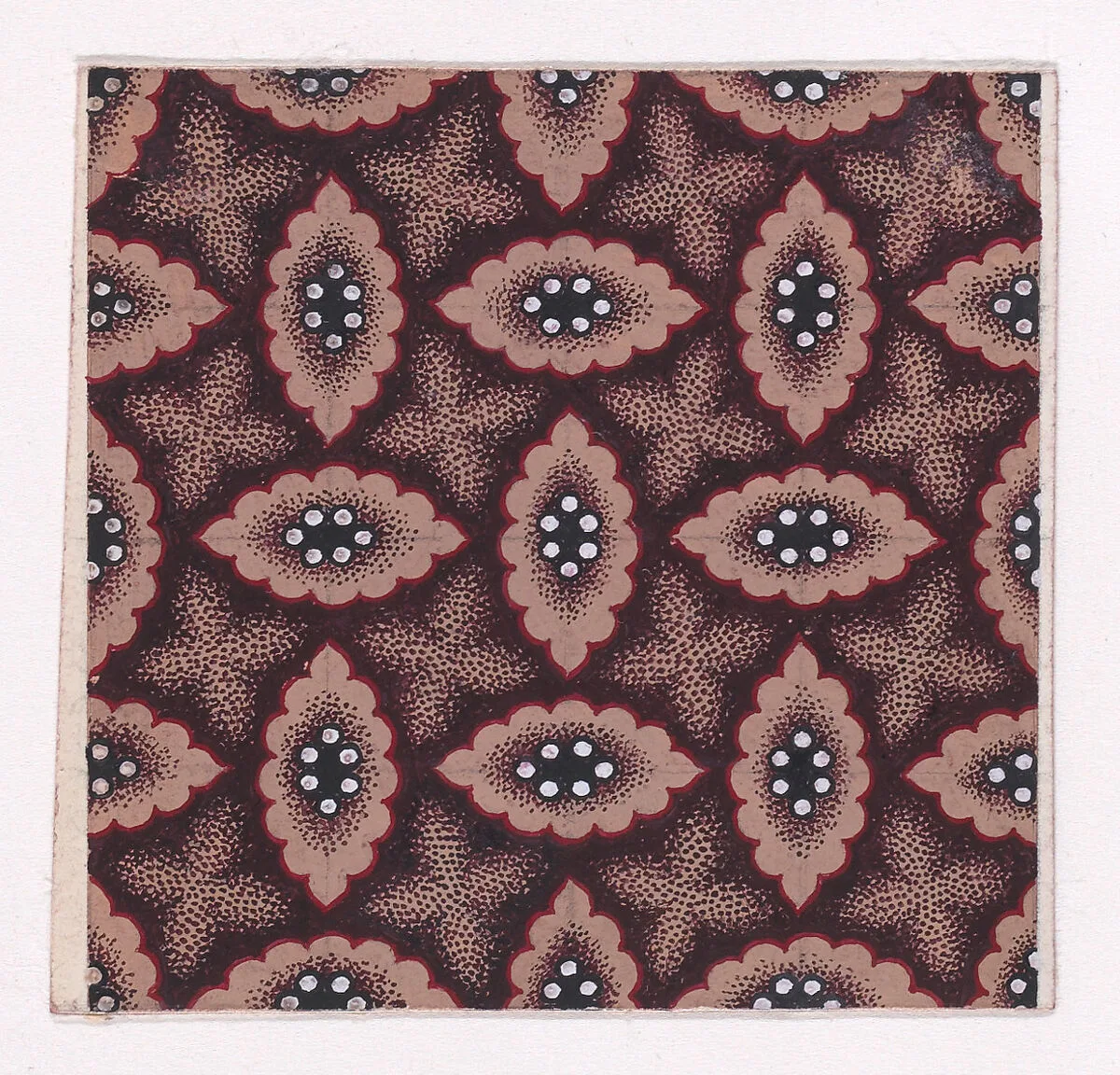 Textile Design with Alternating Strips of Groups of Three Pearls Framed by Undulating Stippled Garlands — Anonymous, Alsatian, 19th century