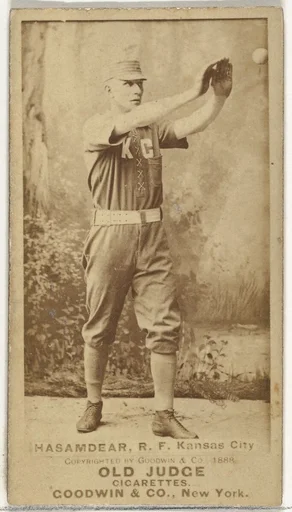 William Louis Hassamaer, Right Field, Kansas City Cowboys, from the Old Judge series (N172) for Old Judge Cigarettes