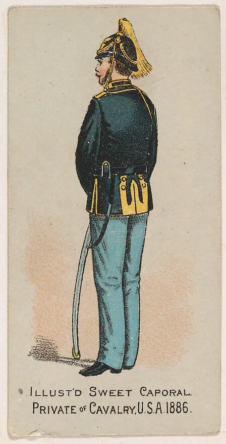 Private of Cavalry, United States Army, 1886, from the Military Series (N224) issued by Kinney Tobacco Company to promote Sweet Caporal Cigarettes — Kinney Brothers Tobacco Company