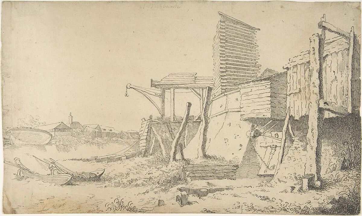Building On a Riverbank — Anonymous, British, late 18th century|John Hamilton Mortimer|John Thomas 'Antiquity' Smith