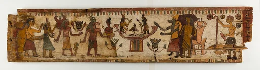 Coffin panel with paintings of funerary rituals and gods
