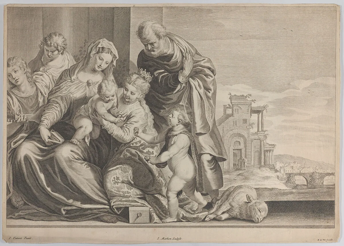 The Holy Family with Saint John the Baptist and musicians — Jacopo Tintoretto (Jacopo Robusti)|Jacob Matham|Frederick de Wit