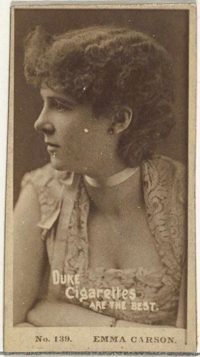 Card Number 139, Emma Carson, from the Actors and Actresses series (N145-6) issued by Duke Sons & Co. to promote Duke Cigarettes — W. Duke, Sons & Co.
