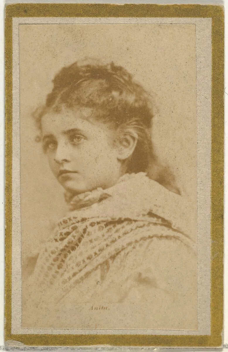 Anita, from the Actresses and Celebrities series (N60, Type 2) promoting Little Beauties Cigarettes for Allen & Ginter brand tobacco products — Allen & Ginter