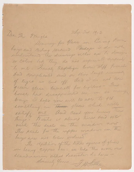 Letter: Francis W. Little to Frank Lloyd Wright, September 24, 1913 (copy) — Francis W. Little