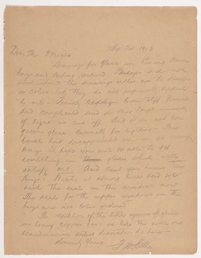 Letter: Francis W. Little to Frank Lloyd Wright, September 24, 1913 (copy)