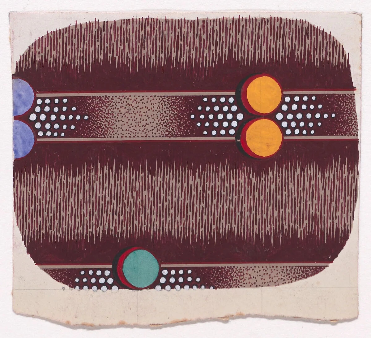 Textile Design with Horizontal Strips of Ribbon Decorated with Circles and Pearls over a Glitched Background — Anonymous, Alsatian, 19th century