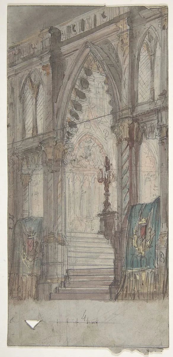Design for a Stage Set at the Opéra, Paris: Church Interior — Eugène Cicéri