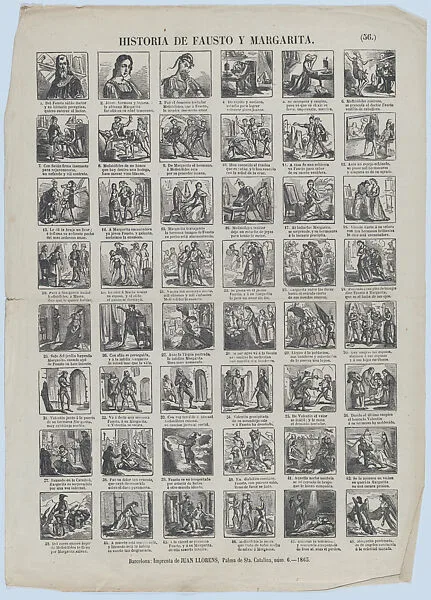 Broadside with 48 scenes illustrating the story of Faust and Marguerite — Saourni|Juan Llorens