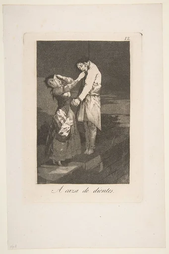 Plate 12 from 'Los Caprichos': Out hunting for teeth (A caza des dientes.)