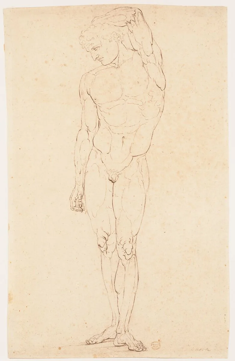 Nude Man Standing with One Arm Raised — Antonio Canova|Anonymous, Italian, early 19th century
