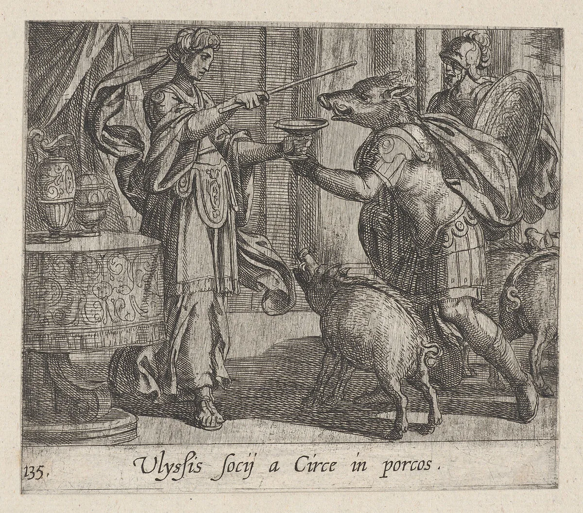 Plate 135: Circe Changing Ulysses' Men into Swine (Ulyssis soci a Circe in porcos), from Ovid's 'Metamorphoses' — Antonio Tempesta