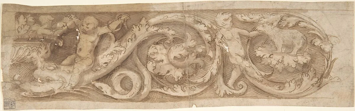 Frieze with Rinceaux and Putti — Anonymous, Italian, 16th century