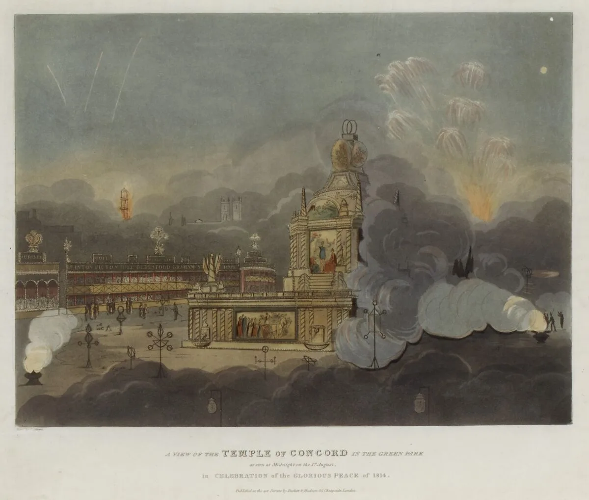Peace of 1814 and Centennial of the House of Brunswick: A View of the Temple of Concord in Green Park, London, August 1, 1814 — Burkitt & Hudson|Frederick Calvert