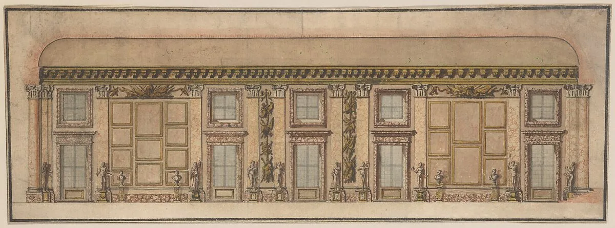 Elevation of the Gallery in the Palazzo Doria-Pamphilj, Rome — Anonymous, Italian, 17th century