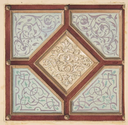 Design for a coffered ceiling with alternative decorative patterns