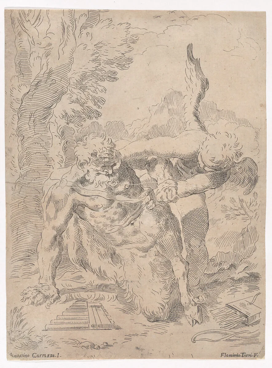 Pan and Cupid — Flaminio Torre (Torri)|Agostino Carracci