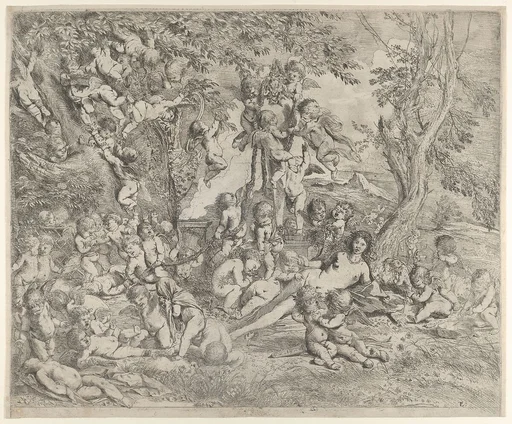 The Garden of Venus who reclines in the centre before a term of Pan and surrounded by cupids