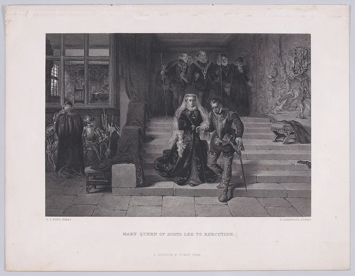 Mary, Queen of Scots led to execution, from "The Art Journal," New Series volume 1, plate 11, page 144 — Mary, Queen of Scots|Peter Lightfoot|Laslett John Pott|D. Appleton & Co.