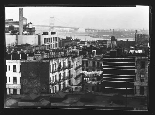 [View East of 93rd Street Buildings and Rooftops with Triborough Bridge and East River in Distance, New York City]