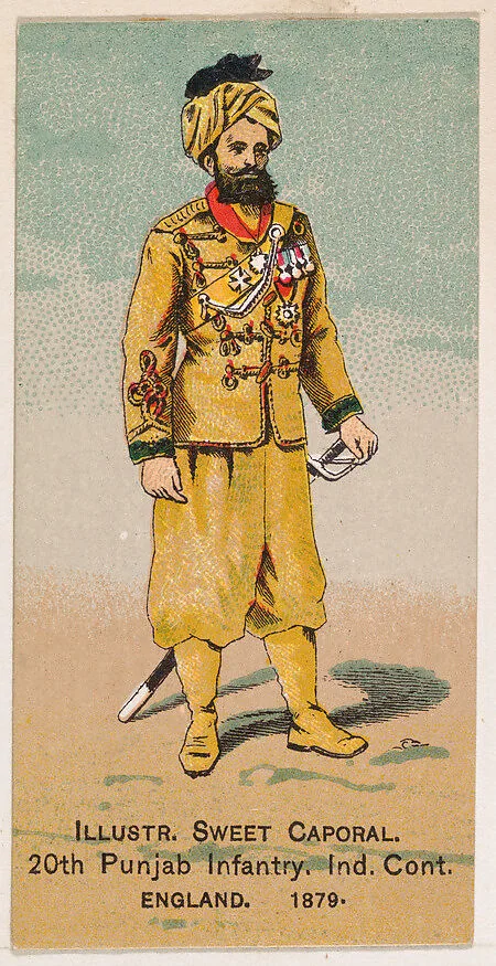 20th Punjab Infantry, Ind. Cont., England, 1879, from the Military Series (N224) issued by Kinney Tobacco Company to promote Sweet Caporal Cigarettes — Kinney Brothers Tobacco Company