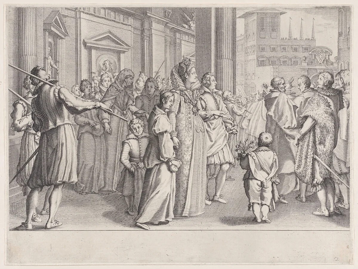 La Grande Duchesse Marie des Jeunes Filles (The Great Duchess Marie des Jeunes Filles), from La Vie de Ferdinand Ier de Médicis série appelée aussi Les Batailles des Médicis (The Life of Ferdinand I de'Medici also called The Medici Battles) — Jacques Callot|Matteo Rosselli
